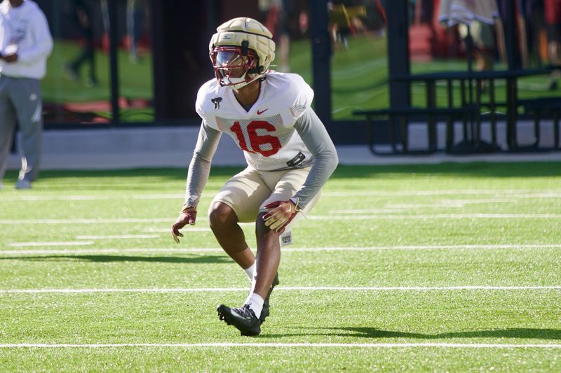 Defensive back Karson Hobbs runs a drill as Florida State football held a spring practice on Friday, March 13, 2026 at the Seminoles practice facility.