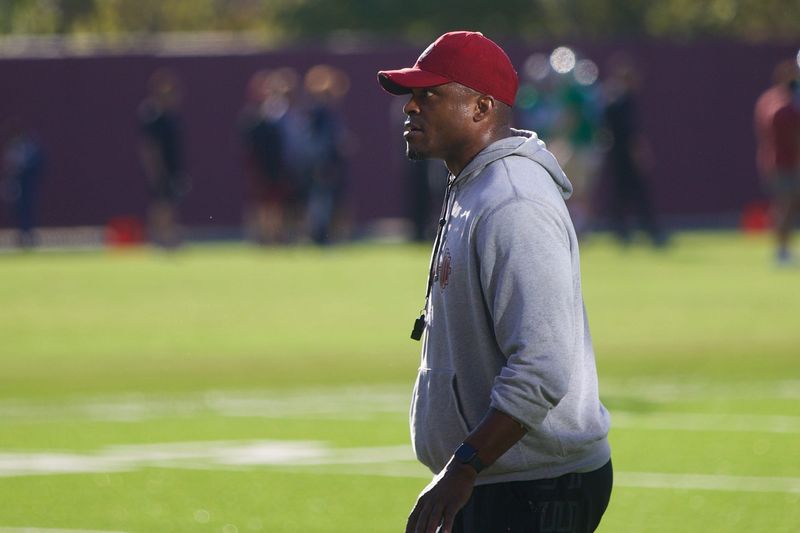 Linebacker coach Ernie Sims puts a drill together as Florida State football held a spring practice on Friday, March 13, 2026 at the Seminoles practice facility.