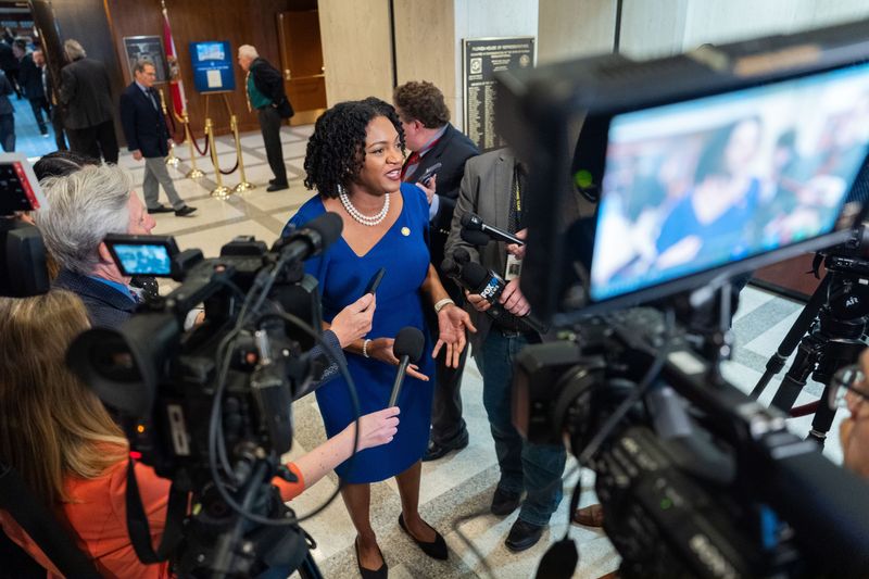 Rep. Fentrice Driskell speaks to the media Friday, March 13, 2026.