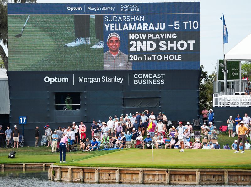 Sudarshan Yellamaraju putts on the 17th green during the third round of The Players Championship golf tournament at TPC Sawgrass, in Ponte Vedra Beach, Fla. Saturday March 14, 2026. [Doug Engle/Florida Times-Union]