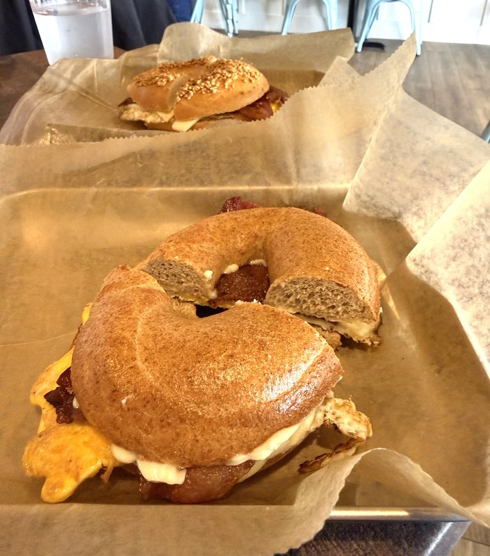 Egg sandwiches are featured at Beach Bagels, the newly opened surfside-style breakfast and lunch cafe from St. Augustine husband-and-wife restaurateurs chef Peter and Kristen Kenney, founders and owners of upscale Purple Olive.