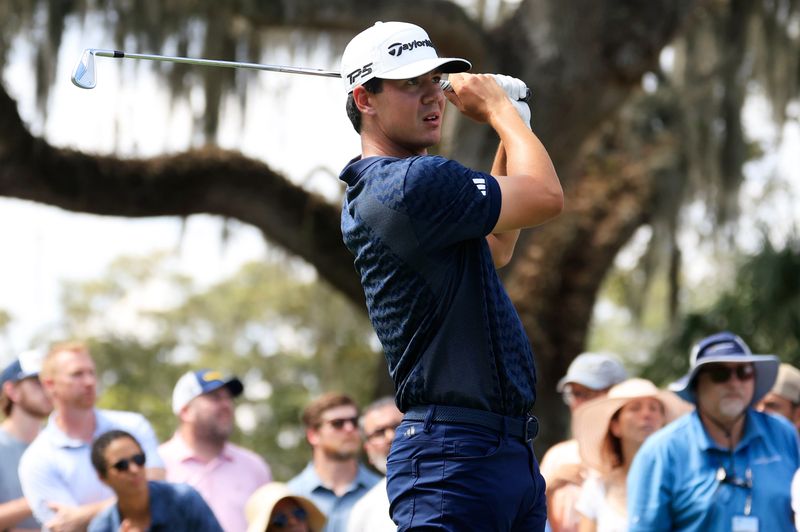 Michael Thorbjornsen tees off on the eighth hole during the fourth round of The Players Championship PGA golf tournament at TPC Sawgrass, Sunday, March 15, 2026, in Ponte Vedra Beach, Fla. [Corey Perrine/Florida Times-Union]