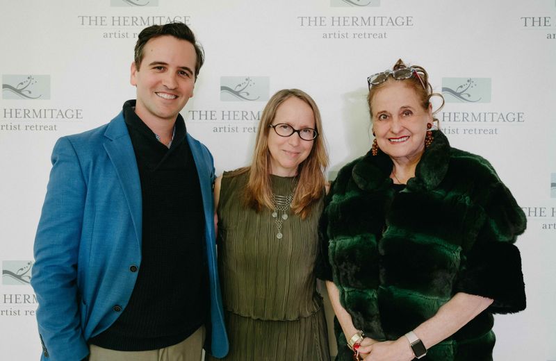 Hermitage Major Theater Award-winner Anne Washburn, center, with Artistic Director Andy Sandberg and benefactor Flora Major. “We are honored to support Anne as she creates this epic new play," Sandberg said.
