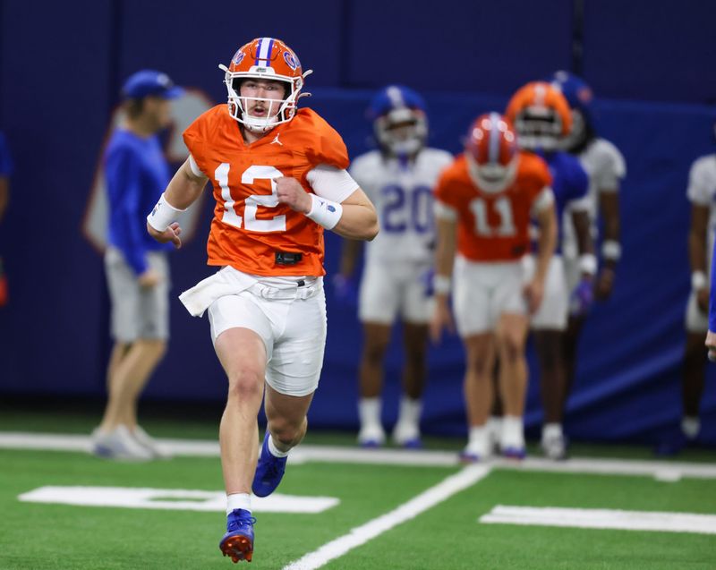 Florida quarterback Aaron Philo works out during the first day of Florida Spring football practice at Heavener Football Center in Gainesville, FL on Tuesday, March 3, 2026. [Alan Youngblood/Gainesville Sun]