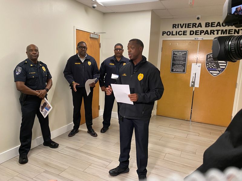 Riviera Beach Police Chief Michael Coleman provides updates on a fatal shooting that occurred on Monday, March 16, 2026, at the Azure Estates apartments. Police arrested a 20-year-old man in connection to the case.