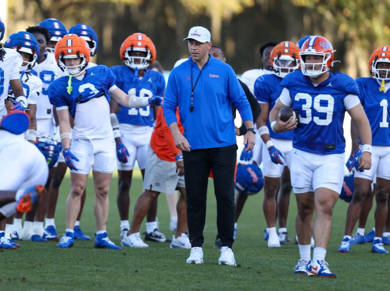 Florida head coach Jon Sumrall keeps on eye drills during UF spring practice at Sanders Practice Fields in Gainesville, FL on Tuesday, March 10, 2026. [Alan Youngblood/Gainesville Sun]