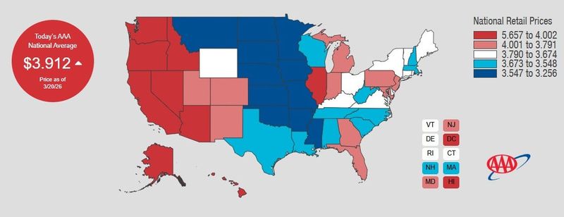 Average price for a gallon of regular gasoline March 20, 2026.