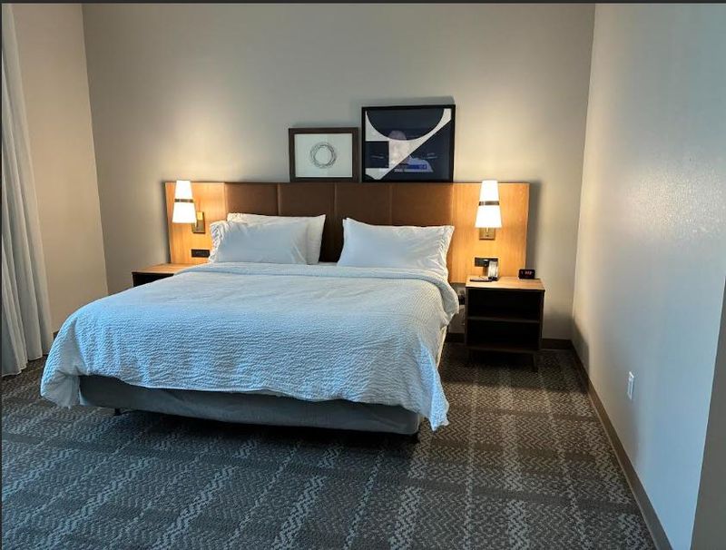 A look at a bedroom inside Staybridge Suites Ocala – Near Equestrian – Aquatic hotel. A grand opening ceremony was held March 20, 2026. The hotel is at 4627 NW Blitchton Road (U.S. 27) just west of Interstate 75 in Ocala.
