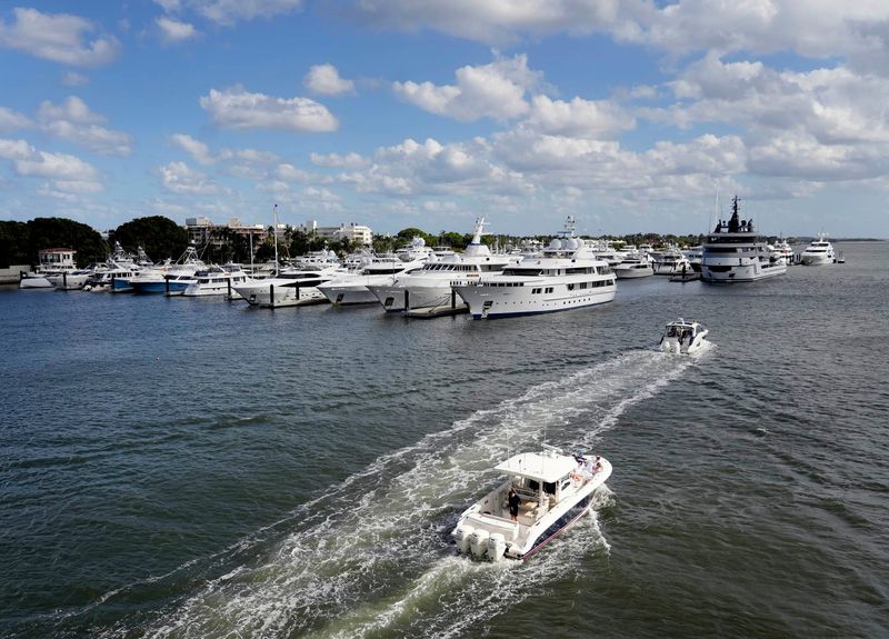 Vessels navigate the Intracoastal Waterway near the Town of Palm Beach Marina just south of the Royal Park Bridge in March.