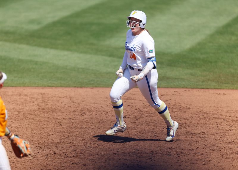 Florida infielder Madison Walker (24) rounds second after hitting a home run fduring a NCAA softball game at Katie Seashole Pressly Stadium in Gainesville, FL on Saturday, March 21, 2026. Florida won 5-2[Alan Youngblood/Gainesville Sun]