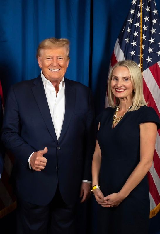 President Donald Trump poses with Sydney Gruters. The President urged Gruters to run for the 16th Congressional District seat in a March 24 post on Truth Social.