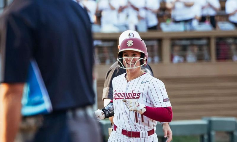 Ashtyn Danley smiles as she heads to home plate after hitting a home run for Florida State softball. The Seminoles defeated the Ospreys, 8-0, on Tuesday, March 24, 2026.