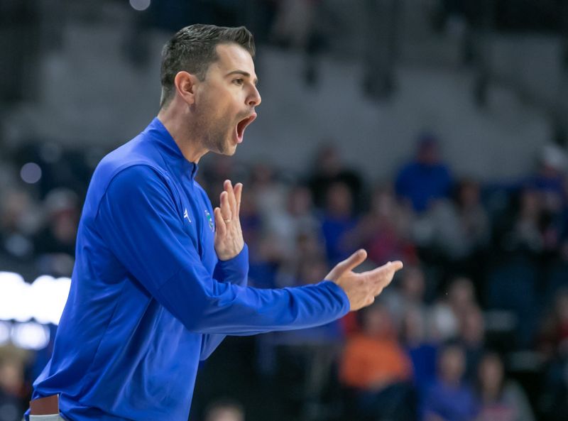 Florida Gators head coach Todd Golden shouts during second half action as Quinnipiac takes on Florida during a NCAA mens basketball game at Exactech Arena at the Stephen C. O'Connell Center in Gainesville,
