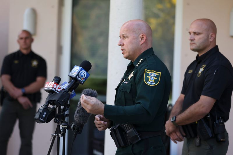 Martin County Sheriff John Budensiek speaks about Tiger Woods rollover crash on Jupiter Island on March 27, 2026 at Jupiter Island Town Hall. The crash occurred just after 2 p.m. in the 200 block of Beach Road, officials said.