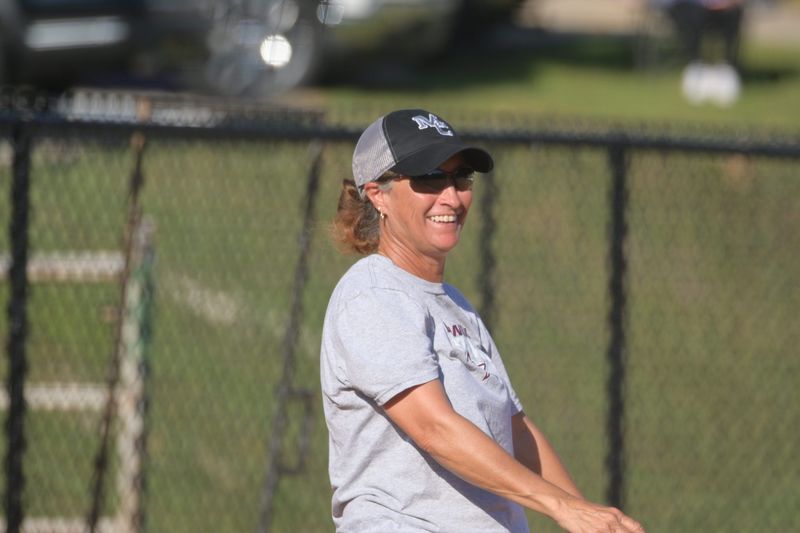 Madison County Cowgirls head coach Sonja Bass rejoices during a FHSAA softball game against the North Florida Christian Lady Eagles in Tallahassee, Florida, on Friday, March 27, 2026.
