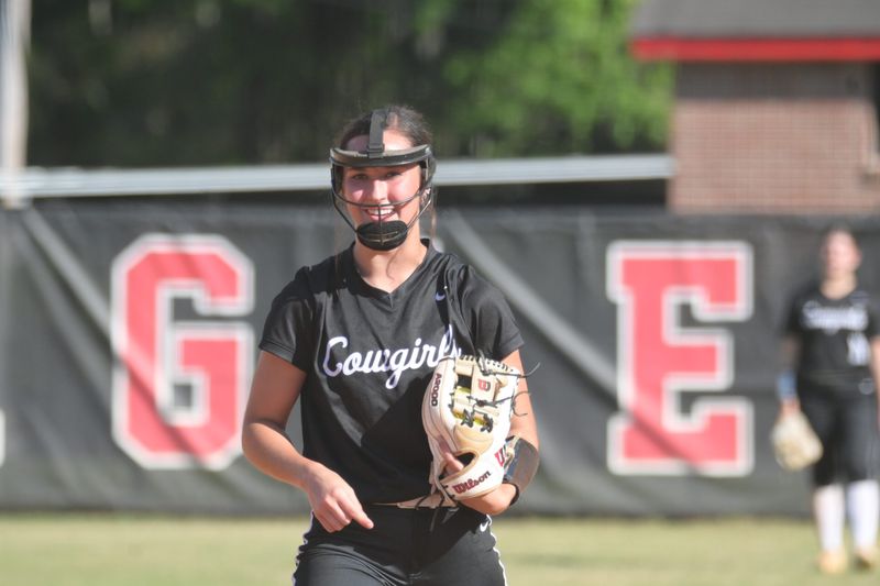 Madison County Cowgirls senior Alden Bass rejoices during a FHSAA softball game versus the North Florida Christian Lady Eagles in Tallahassee, Florida, Friday, March 27, 2026.