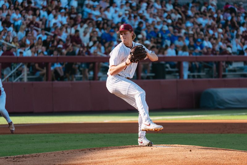 FSU baseball's Wes Mendes throws a pitch against Duke on Friday, March 27, 2026 at Dick Howser Stadium.