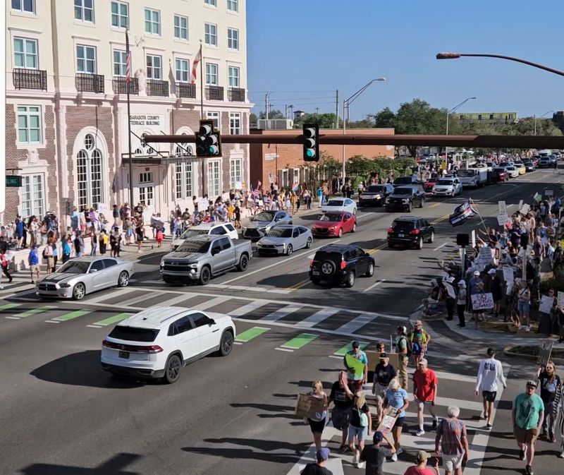The March 28 “No Kings” rally in downtown Sarasota drew thousands in protest of President Donald Trump's policies.