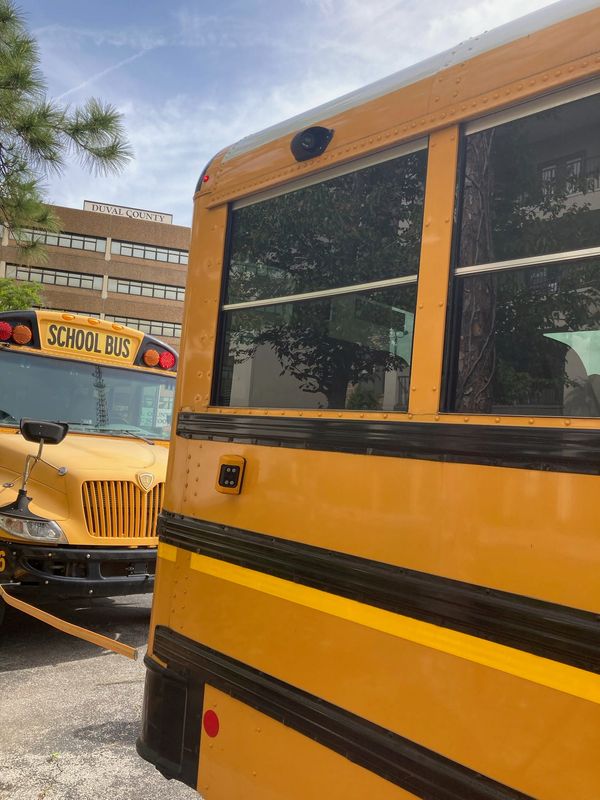 Another camera on a Duval County school bus is positioned to record drivers illegally passing on the right side of the stopped bus.