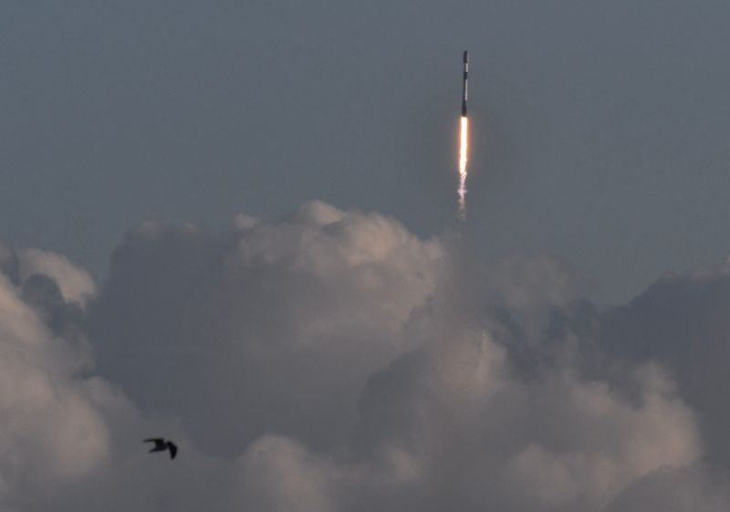 Launch of a SpaceX Falcon 9 rocket carrying 
Starlink satellites. The rocket launched at 7:55 a.m. EST on Thursday, April 2 from Launch Complex 40 at Cape Canaveral Space Force Station.