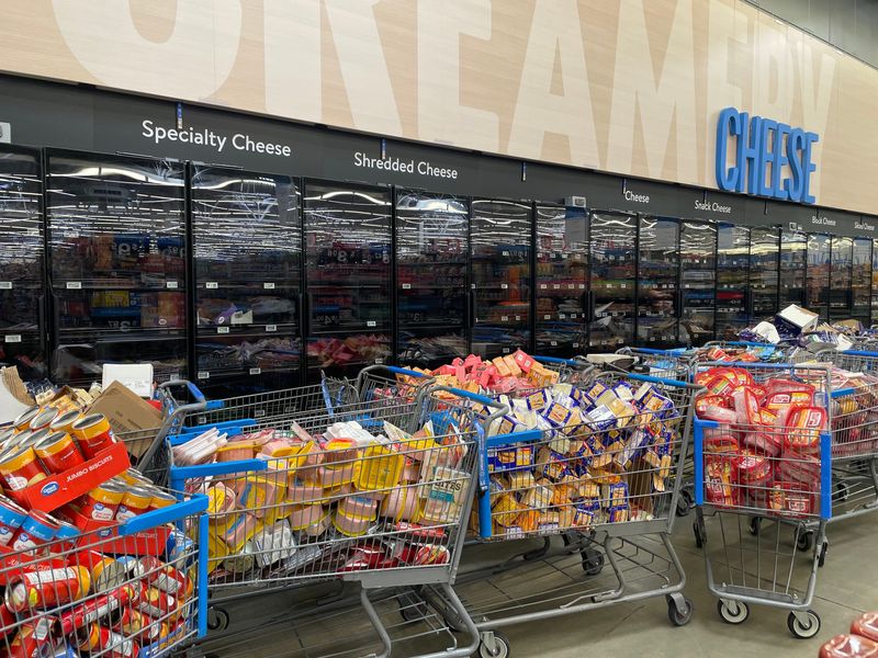 Shopping carts full of spoiled refrigerated food are lined up inside the Walmart on Thomasville Road after the refrigerators failed over night, Tuesday, April 7, 2026.