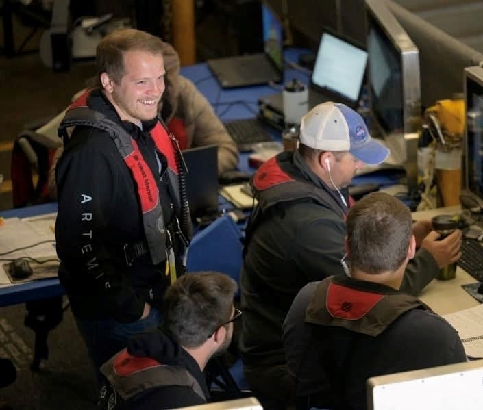 Jason Endsley works with the Amentum recovery crew. The team will recover the Orion spacecraft on Friday, April 10.