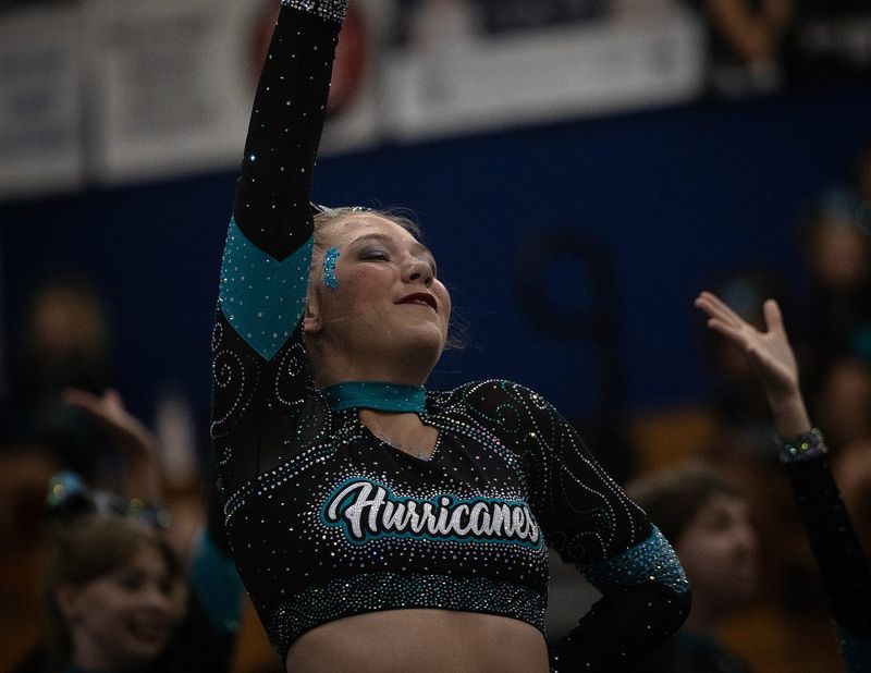 Panhandle Hurricanes Allstar Cheer & Tumble athletes showcase their routine at Arnold High School in Panama City Beach, Florida, April 4, 2026. The occasion served as a key tune-up for the Allstar World Championship in Orlando April 16-19. (Tyler Orsburn/Panama City News Herald)