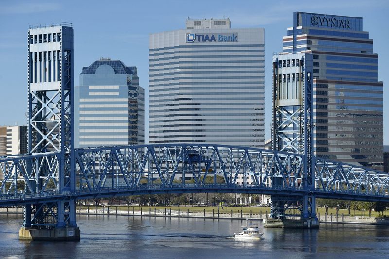 The downtown Jacksonville, Florida skyline with the Main Street Bridge Monday, February 14, 2022.