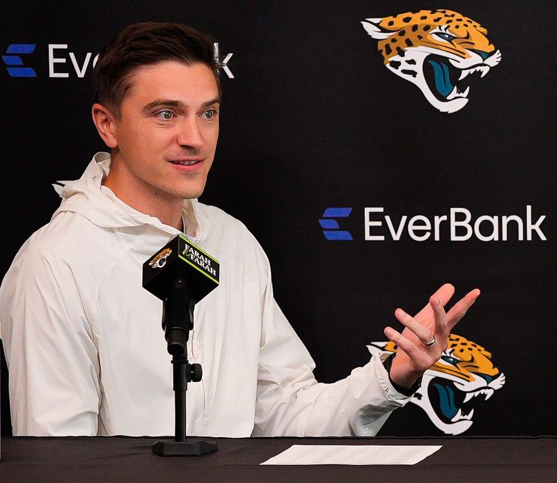 Jaguars General Manager James Gladstone talked about the upcoming NFL Draft during the Jacksonville Jaguars’ annual pre-draft luncheon press conference in the media room at the Miller Electric Center Thursday April 9, 2026 in Jacksonville, Fla. [Doug Engle/Florida Times-Union]