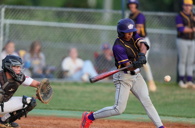 Columba Abraham Martinez (3) hits during an FHSAA baseball game at Santa Fe High School in Alachua, FL on Thursday, April 9, 2026. Columbia won 3-2 [Alan Youngblood/Gainesville Sun]