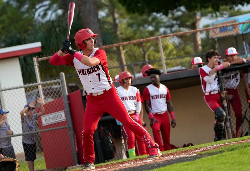 Vero Beach’s Jaxon Pomar (7) during a baseball game against Jensen Beach, April 10, 2026, at Vero Beach High School.