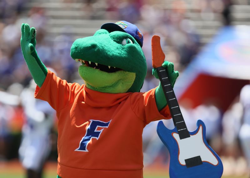 Albert sings I wonâ€™t back down during the second half of the Orange and Blue game at Steve Spurrier Field at Ben Hill Griffin Stadium in Gainesville, FL on Saturday, April 11, 2026. [Alan Youngblood/Gainesville Sun]