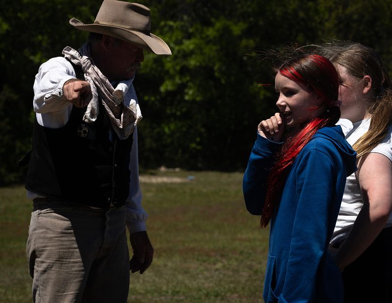 Steve Grice, Surfside Middle School's history teacher, facilitates "Frontier Day" in Panama City Beach on April 7.