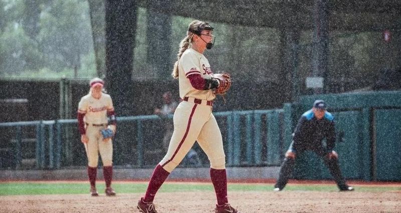 Florida State softball's Ashtyn Danley gets ready to make a pitch in the circle against Stanford on April 12, 2026