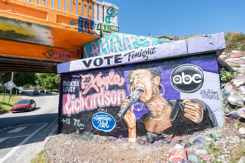 A mural supporting Pensacola’s American Idol contestant Keyla Richardson is painted on Graffiti Bridge in Pensacola on April 13, 2026.