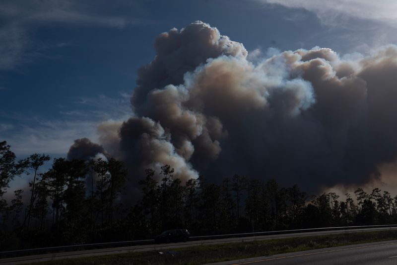Smoke from a brush fire billows over Collier County on Monday, April 13, 2026.
