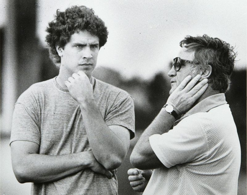 Dan Marino and coach Don Shula at Dolphins mini-camp in 1983. (Post file photo by Don Preisler)