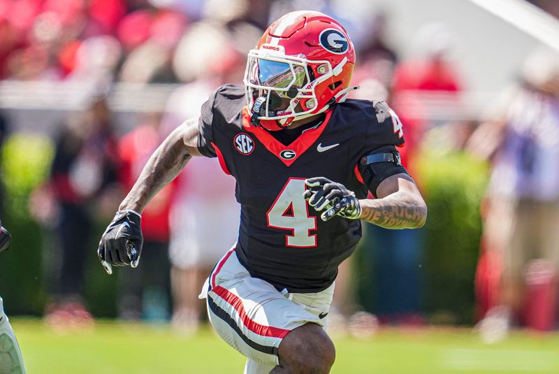 Georgia Bulldogs defensive back KJ Bolden (4) in action during the Georgia Spring game at Sanford Stadium.