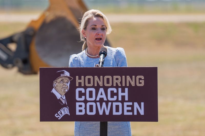 Ginger Bowden Madden speaks at a press conference held by Gov. Ron DeSantis to rename the airport to Bobby Bowden Tallahassee International Airport, Tuesday, April 14, 2026.