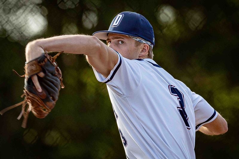 Logan Reed (3) delivers a pitch as the William T. Dwyer High School Panthers hosted the Forest Hill Community High School Falcons in Florida High School Athletic Association boys varsity baseball District 8-6A playoff action in Palm Beach Gardens, Fla., on April 15, 2026. The No. 2 seed and defending district champion Panthers dominated the No. 3 seed Falcons in an 11-1 win.
