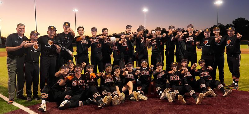 Spruce Creek's baseball team celebrates its District 2-7A finals victory against University High School, April 16, 2026.