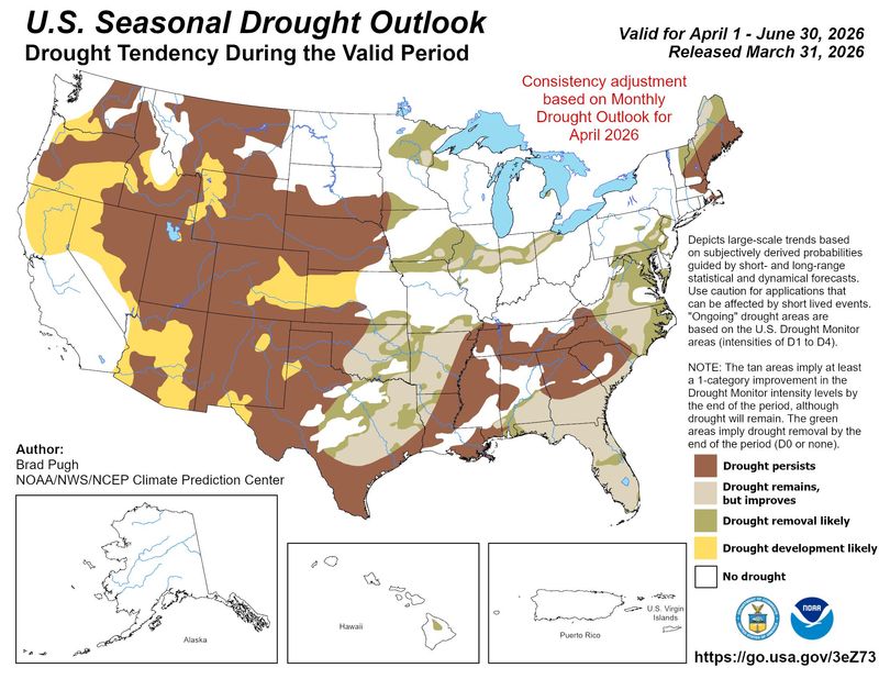 The seasonal drought outlook issued by the National Weather Service in Jacksonville indicate near record levels of drought in April.