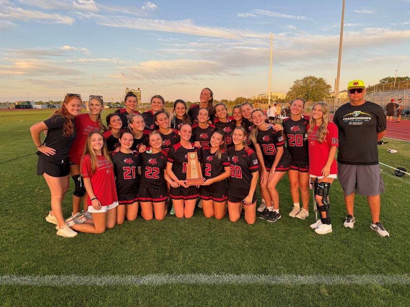 The Vero Beach High School girls lacrosse team celebrates after defeating Viera 15-5 during the District 13-2A Final on Thursday, April 16, 2026 from Viera High School. Vero Beach captured its 23rd consecutive district title.