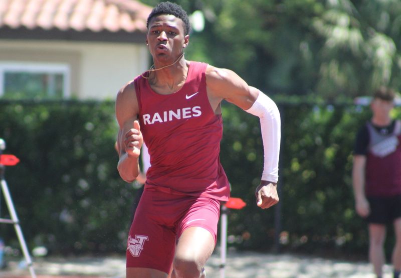 Raines' Hamire Walker begins his approach in the boys long jump during the FHSAA District 3-2A high school track and field meet in Jacksonville on April 16, 2026. [Clayton Freeman/Florida Times-Union]