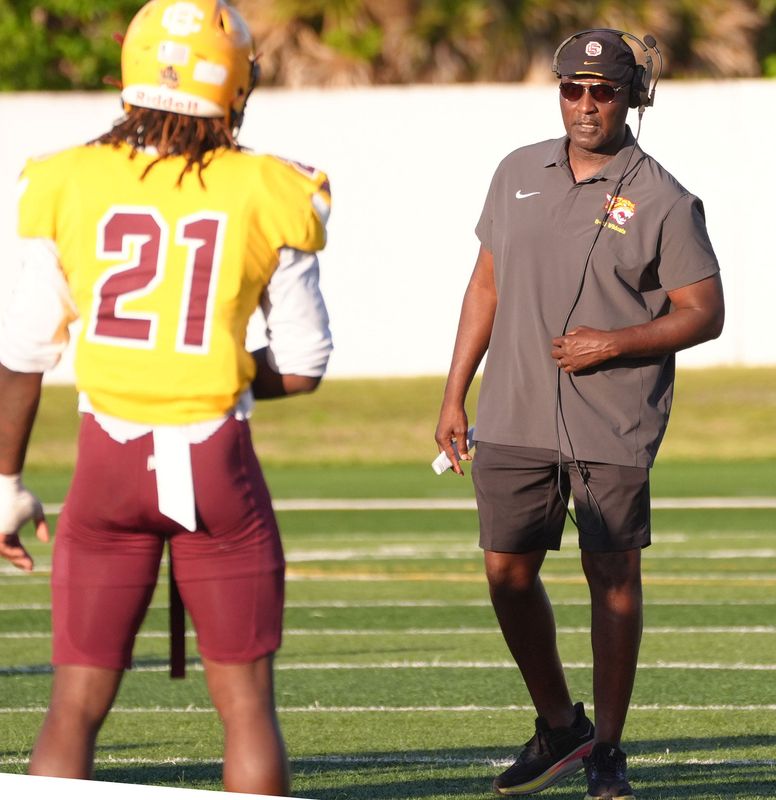 Bethune-Cookman University head coach Raymond Woodie Jr. watches his players during the spring football game, April 17, 2026.