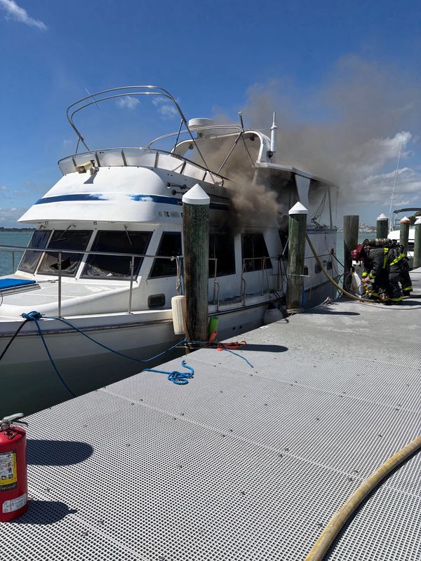 A fire broke out April 17, 2026, on a 40-foot yacht at Causeway Cove Marina in Fort Pierce, Florida.