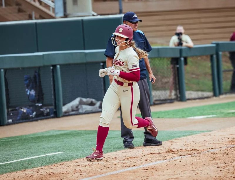 Ashtyn Danley heads to home base after hitting a home run for Florida State softball. Danley scored a career-high five runs to defeat North Carolina, 10-2, on Sunday, April 19, 2026.
