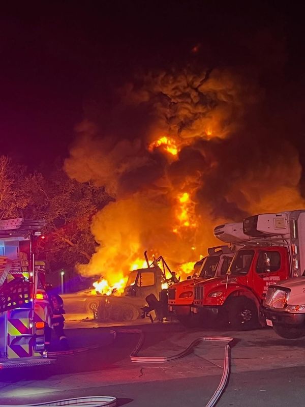 Firefighters in New Smyrna Beach received reports of explosions and a fire at the Reddy Ice plant on Industrial Drive at about 9 p.m. on April 19, 2026.