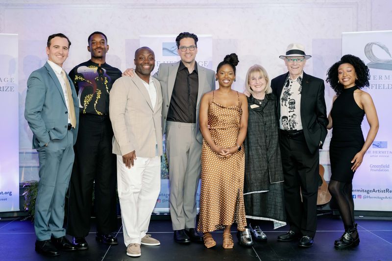 The Greenfield Prize gala raised $400,000. From left, Andy Sandberg, Britton Smith, Larry Ossei-Mensah, Will Swenson, Charisse Pearlina Weston, Ellen Sandor, Richard Sandor, and Maicy Powell.