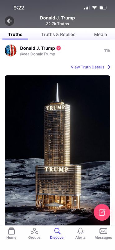 Screenshot of an AI-generated image President Donald Trump posted on his social media platform on April 13, 2026.